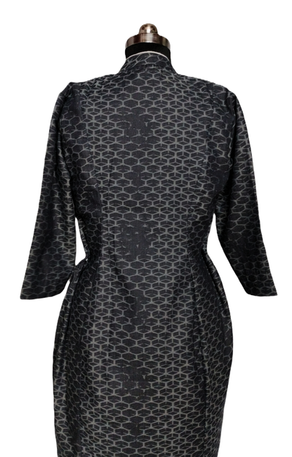 Black Printed Cotton A-line Button-Down Dress - Lataree