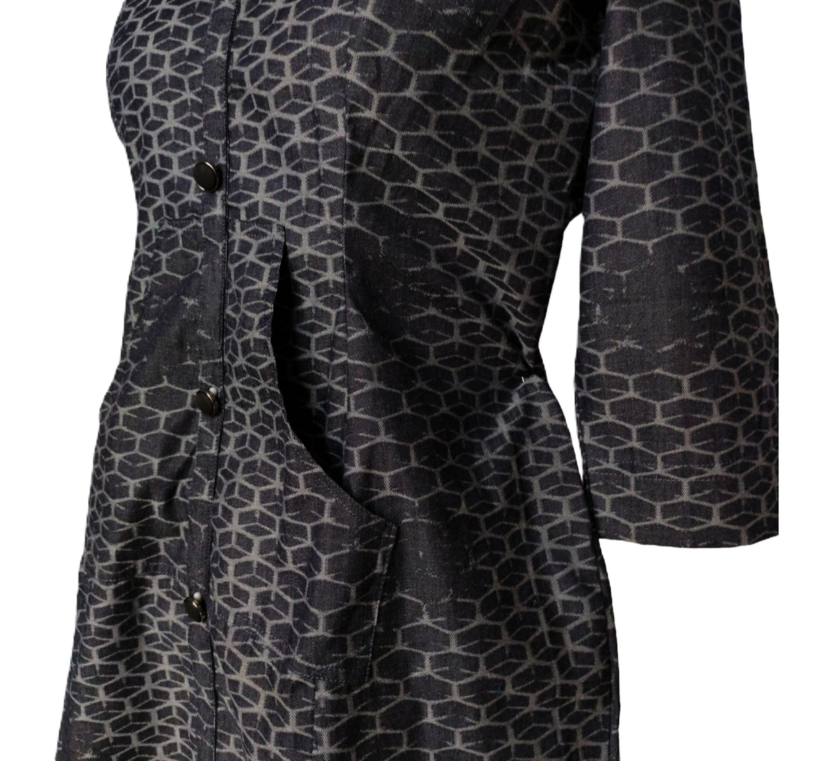 Black Printed Cotton A-line Button-Down Dress - Lataree
