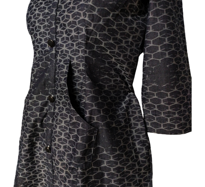Black Printed Cotton A-line Button-Down Dress - Lataree
