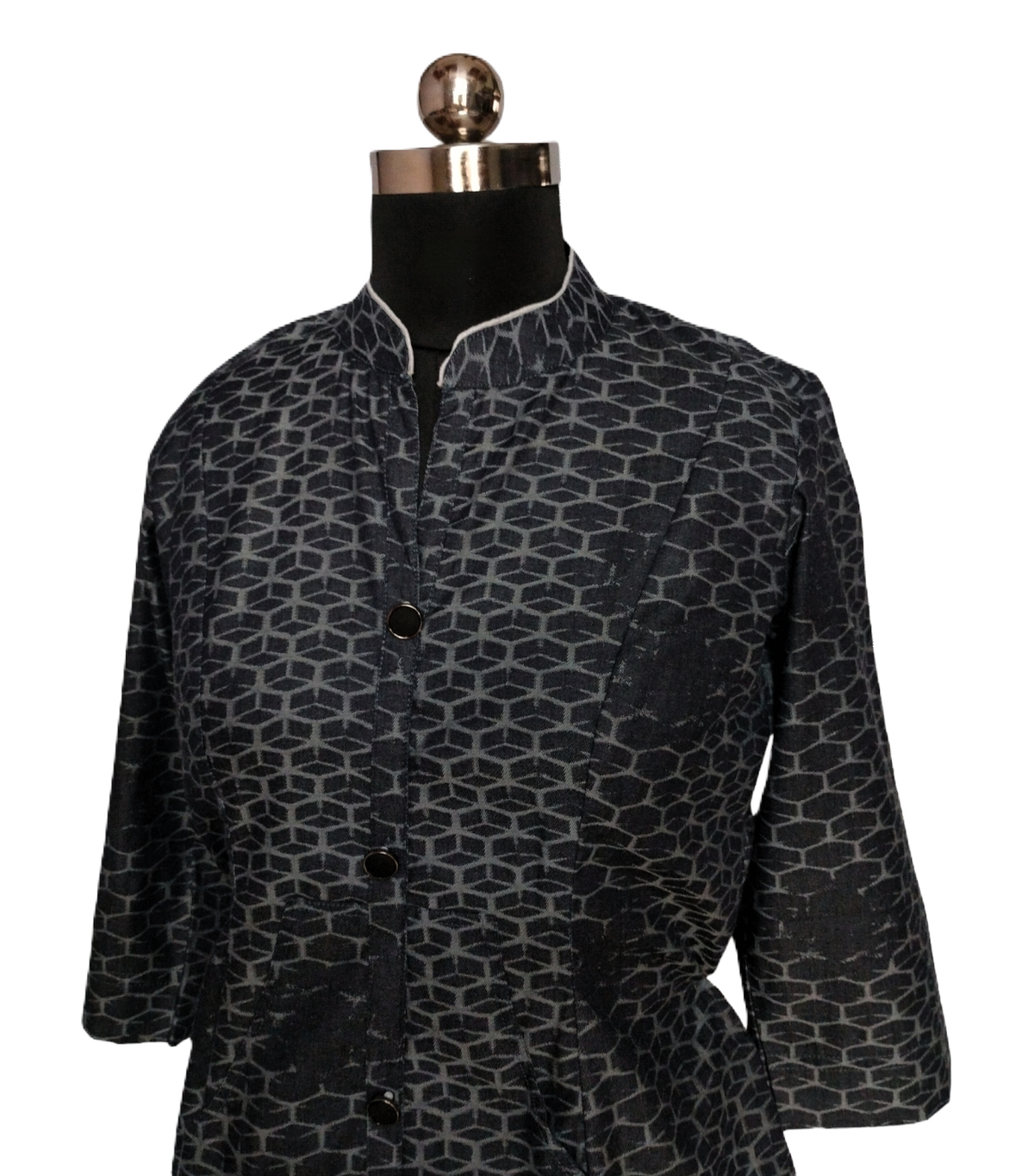 Black Printed Cotton A-line Button-Down Dress - Lataree