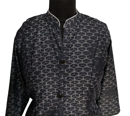 Black Printed Cotton A-line Button-Down Dress - Lataree