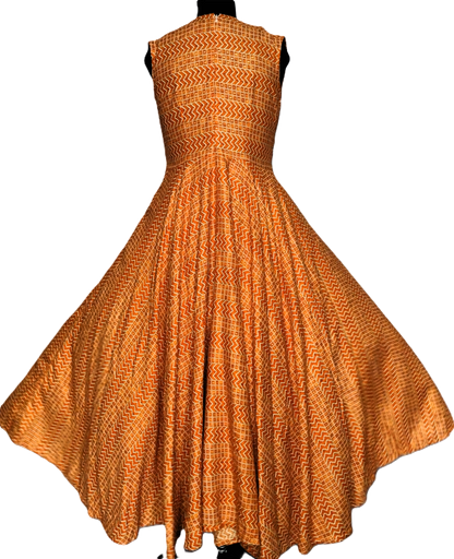 LATAREE Mustard Golden Full-Length Flared Gown with V-Neckline – Elegant & Premium