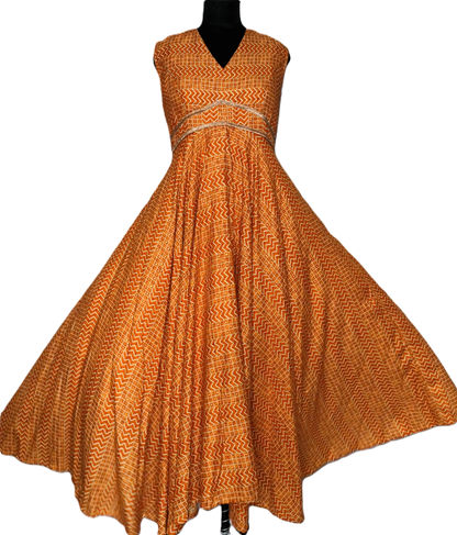 LATAREE Mustard Golden Full-Length Flared Gown with V-Neckline – Elegant & Premium