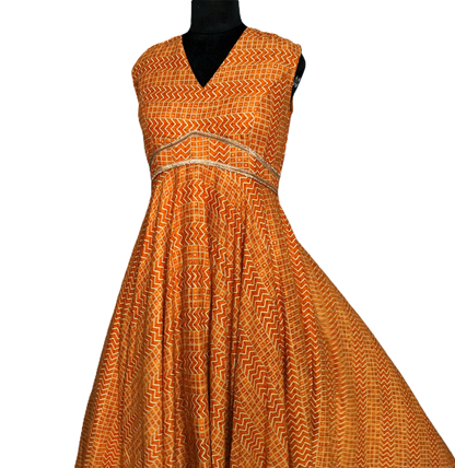 LATAREE Mustard Golden Full-Length Flared Gown with V-Neckline – Elegant & Premium