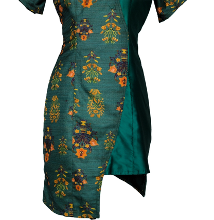 Green Floral Wrap Dress with V-Neckline - Lataree