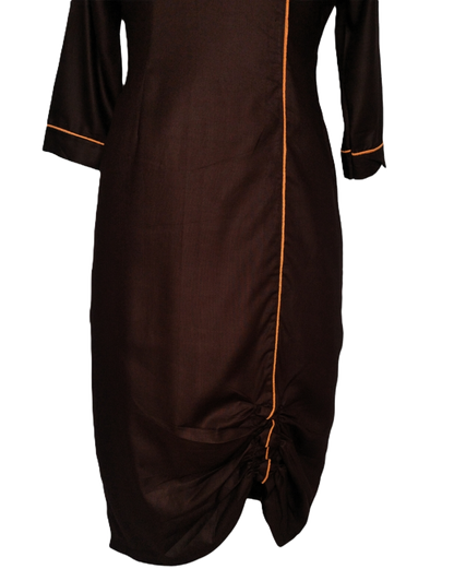 Chocolate Brown Bodycon Dress with Gathered Hem - Lataree
