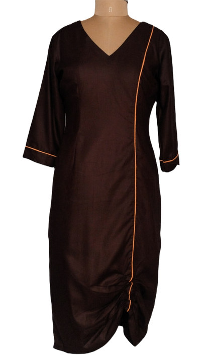 Chocolate Brown Bodycon Dress with Gathered Hem - Lataree