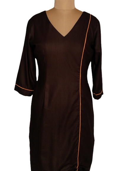 Chocolate Brown Bodycon Dress with Gathered Hem - Lataree