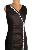 Black cotton Wrap-Style A-line Dress with White Embroidered Trim - Lataree
