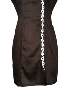 Black cotton Wrap-Style A-line Dress with White Embroidered Trim - Lataree