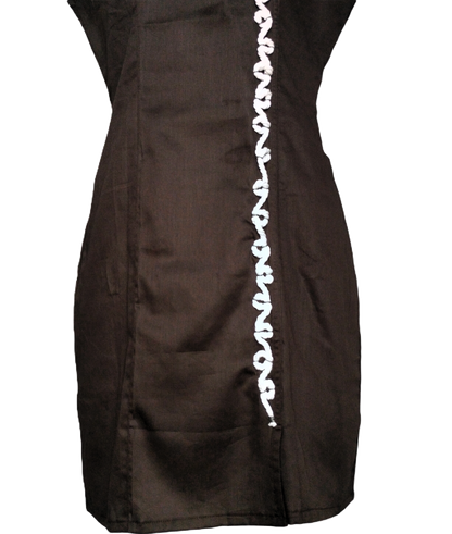 Black cotton Wrap-Style A-line Dress with White Embroidered Trim - Lataree