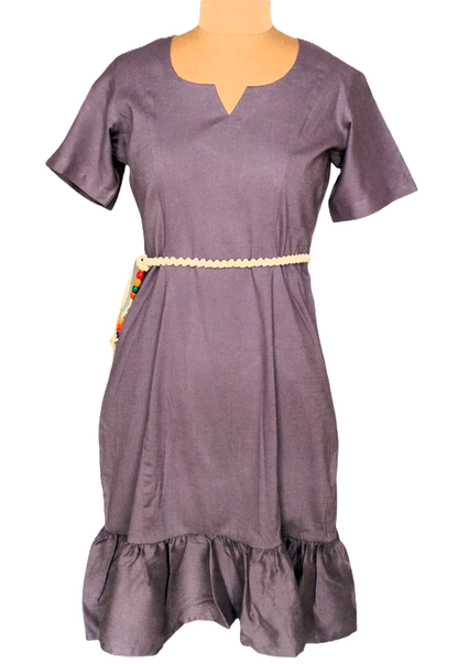 LATAREE Lavender Ruffle Hem Mini Dress with Beaded Accents & Side Pockets – Chic & Functional