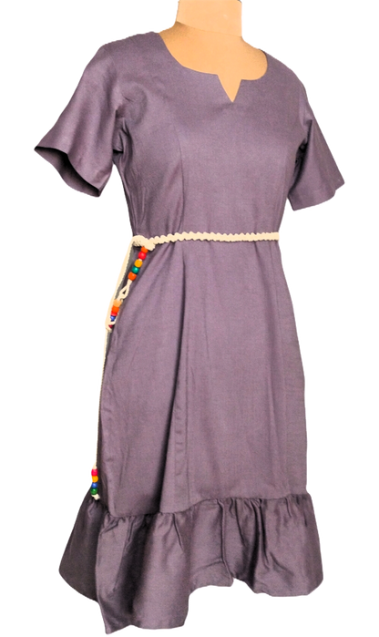 LATAREE Lavender Ruffle Hem Mini Dress with Beaded Accents & Side Pockets – Chic & Functional