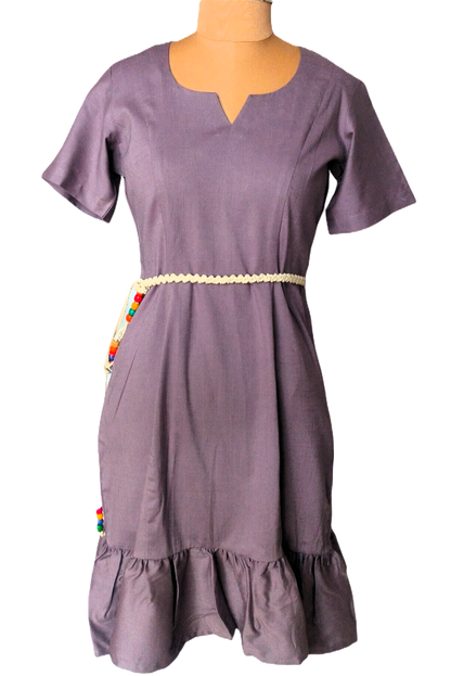 LATAREE Lavender Ruffle Hem Mini Dress with Beaded Accents & Side Pockets – Chic & Functional