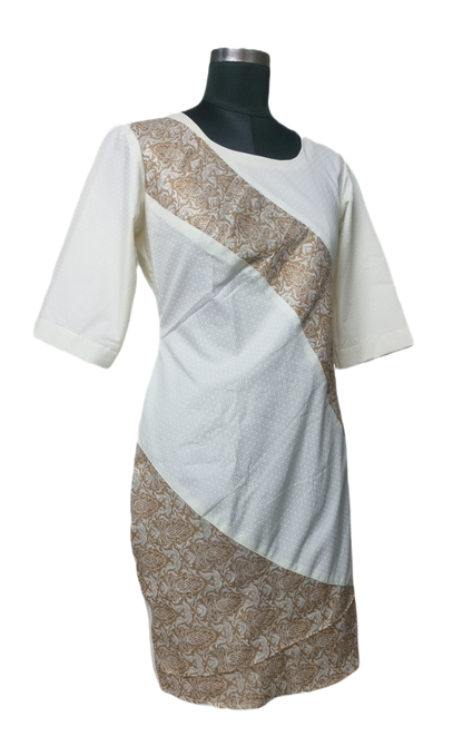 LATAREE White & Beige A-Line Panel Dress – Sophisticated Comfort for Every Occasion