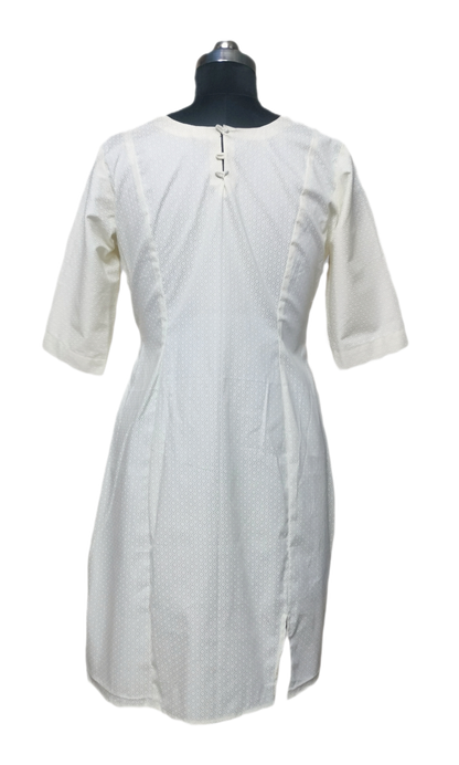 LATAREE White & Beige A-Line Panel Dress – Sophisticated Comfort for Every Occasion