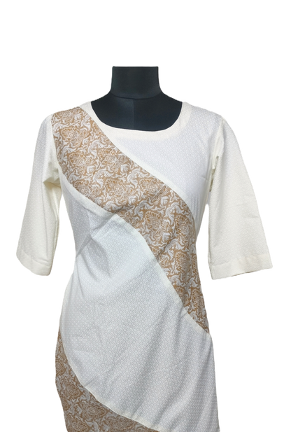 LATAREE White & Beige A-Line Panel Dress – Sophisticated Comfort for Every Occasion