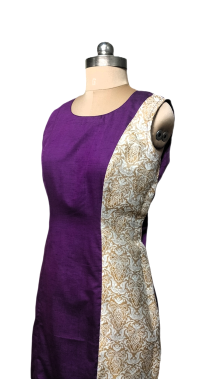 Purple Bodycon Dress with Printed Panel & Pockets - Lataree