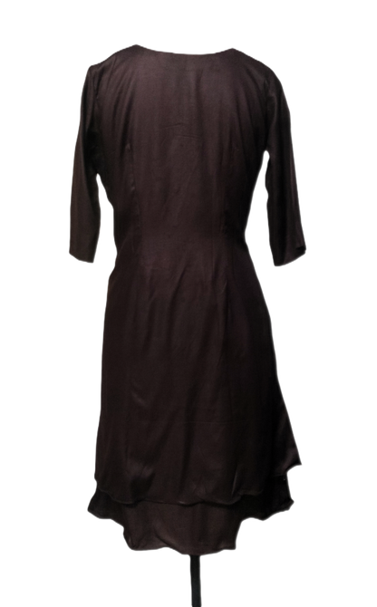 Coffee Brown Double-Layer Rayon Mini Dress with Pockets - Lataree