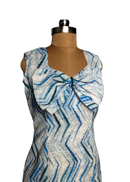 Zigzag Bodycon Dress with Detachable Bow & Pockets - Lataree