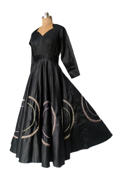 Black Embroidered Flared Gown with Sweetheart Neckline - Lataree