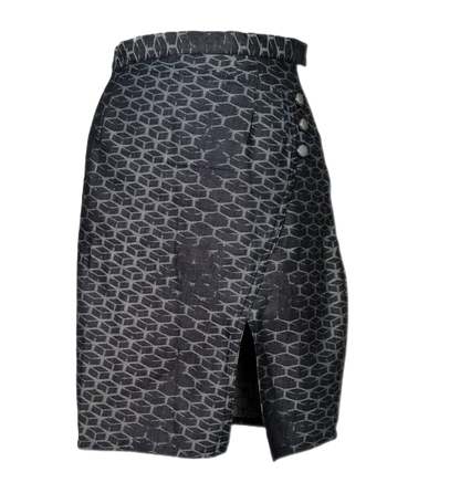 Black Denim Skirt with Button Detail - Lataree