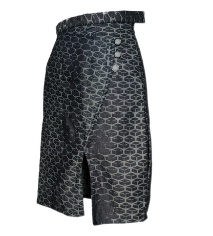 Black Denim Skirt with Button Detail - Lataree