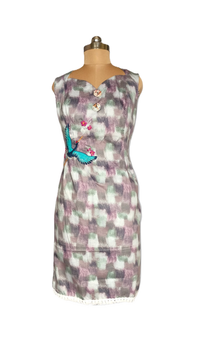 LATAREE Abstract Print Bodycon Dress with Handcrafted Swan Embroidery – Artistic & Premium