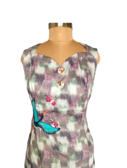 LATAREE Abstract Print Bodycon Dress with Handcrafted Swan Embroidery – Artistic & Premium
