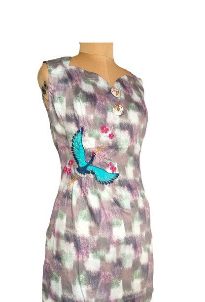 LATAREE Abstract Print Bodycon Dress with Handcrafted Swan Embroidery – Artistic & Premium