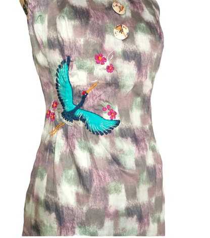 LATAREE Abstract Print Bodycon Dress with Handcrafted Swan Embroidery – Artistic & Premium