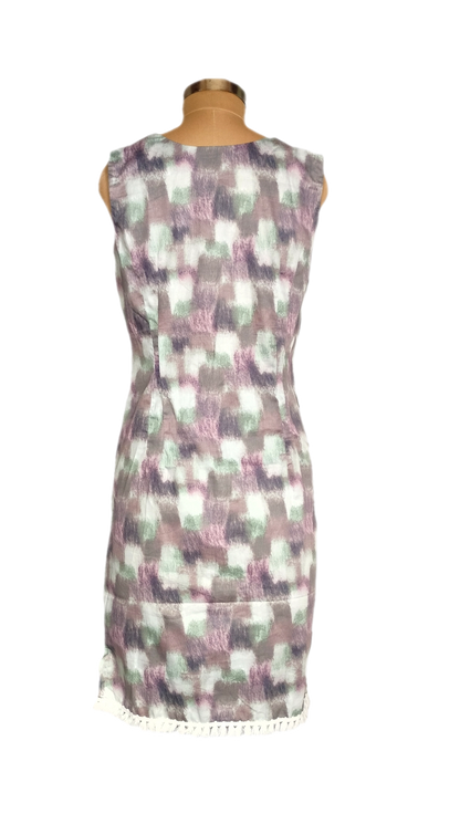 LATAREE Abstract Print Bodycon Dress with Handcrafted Swan Embroidery – Artistic & Premium