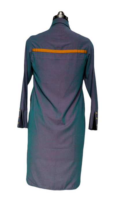 LATAREE Blue Shirt Dress with Mustard Stripes & Dual Side Pockets – Chic & Functional