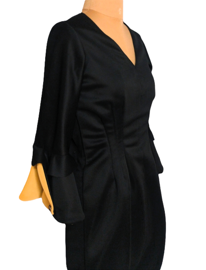 Black Bodycon Dress with Dual-Tone Bell Sleeves - Lataree