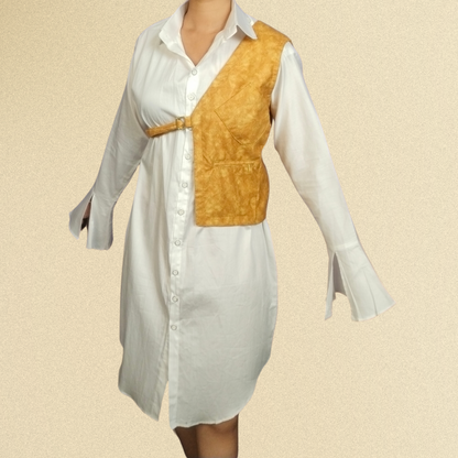 Mustard Leather Cutaway Vest - Lataree