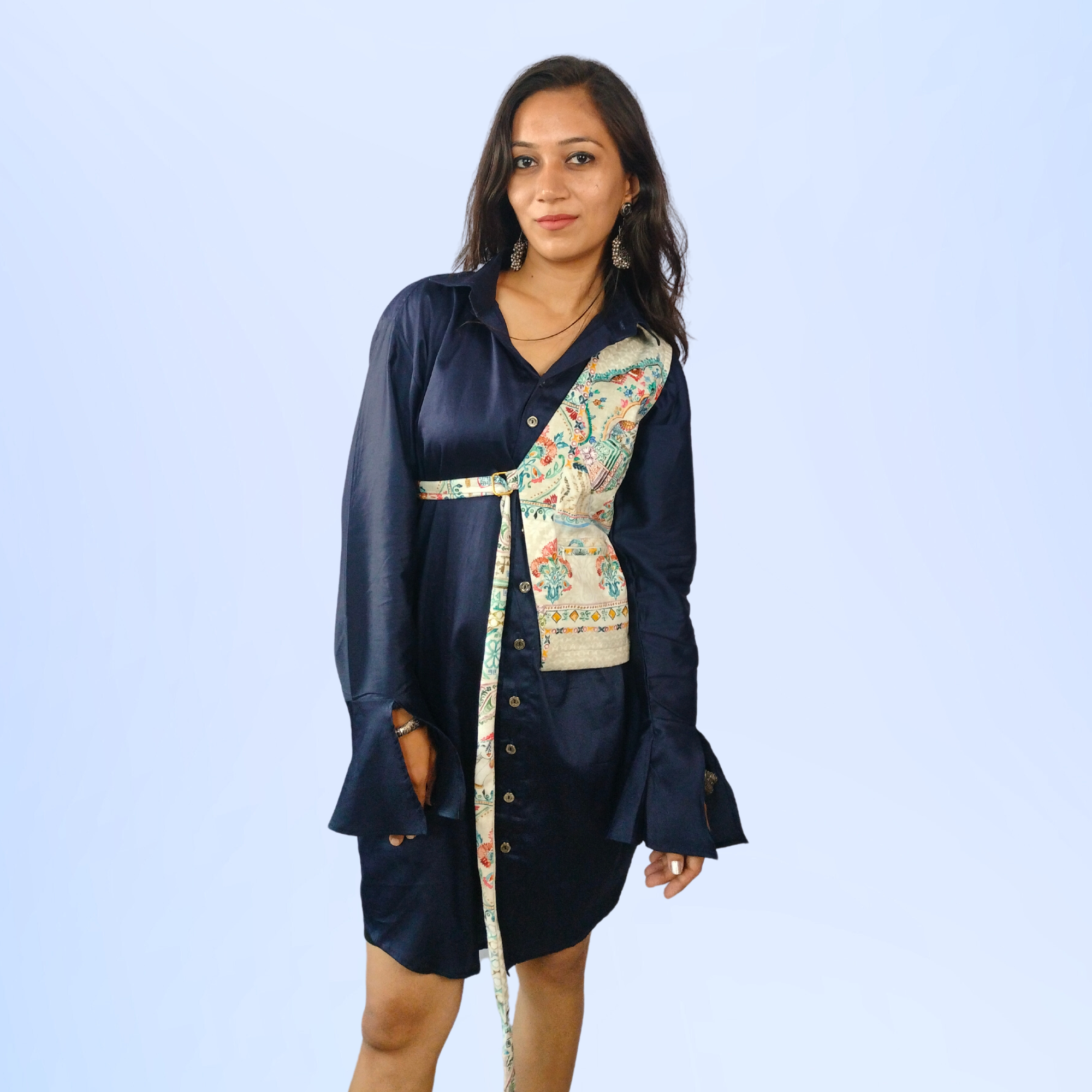 Multicolor Printed Cutaway Vest with Maharaja Elephant Design