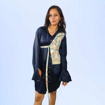 Multicolor Printed Cutaway Vest with Maharaja Elephant Design - Lataree