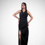 Black sleeveless gown with beaded slit