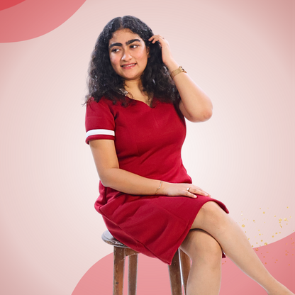 LATAREE Red Bodycon Mini Dress with Contrast Sleeve Detail – Stylish & Comfortable