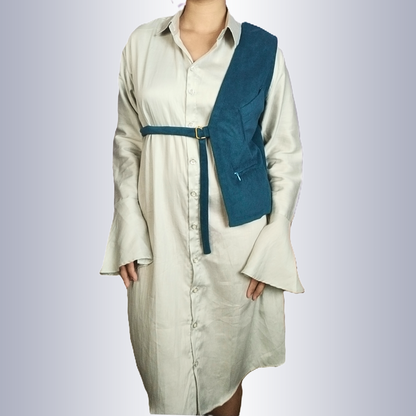 Peacock Blue Cutaway Vest with Minimalist Design - Lataree