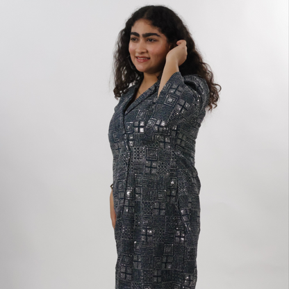 Dark Green Wrap-Style Sequined Dress - Lataree
