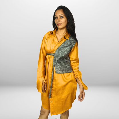 Gray Printed Cutaway Vest with Tie-Up Detail - Lataree