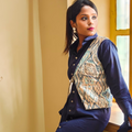 Blue-Gray Printed Cutaway Vest
