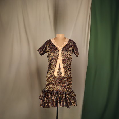 Floral Ruffled Mini Dress with Lace Tie - Lataree