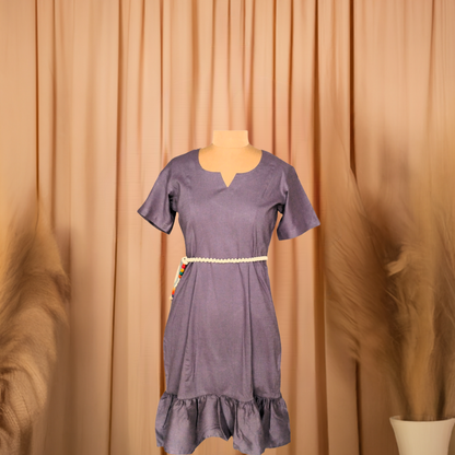 LATAREE Lavender Ruffle Hem Mini Dress with Beaded Accents & Side Pockets – Chic & Functional