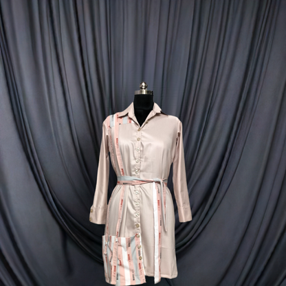 Blush Pink Shirt Dress with Patch Pocket - Lataree