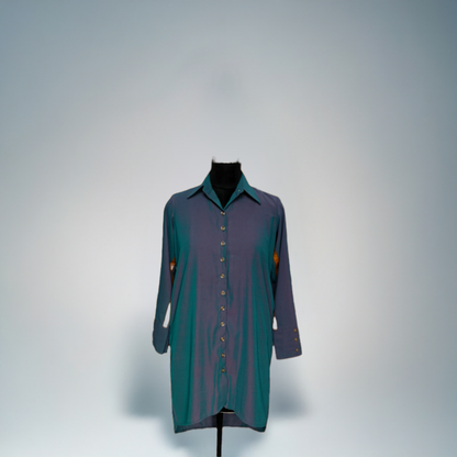 LATAREE Blue Shirt Dress with Mustard Stripes & Dual Side Pockets – Chic & Functional