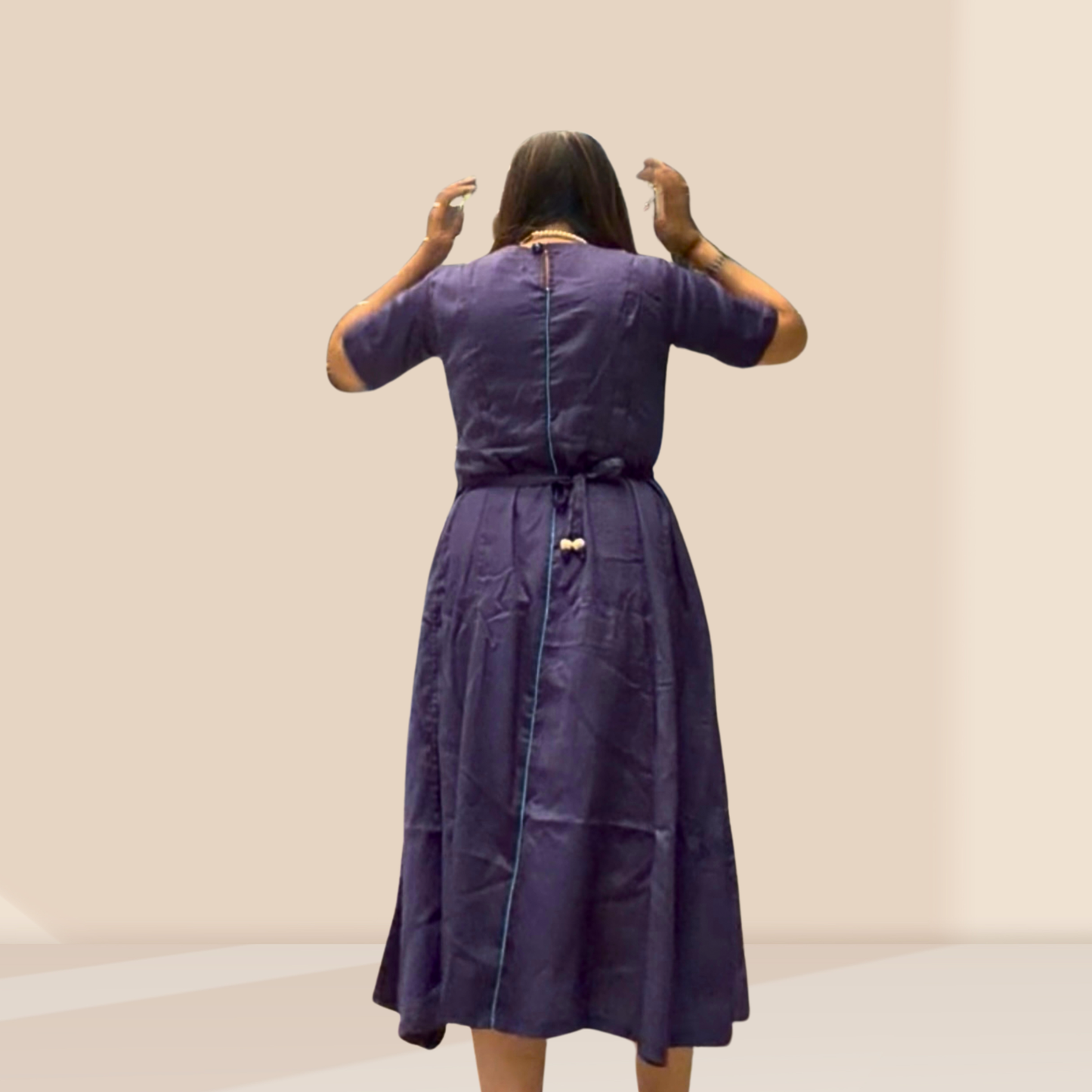 Purple Modal Silk Midi Dress with Pockets