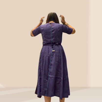 Purple Modal Silk Midi Dress with Pockets