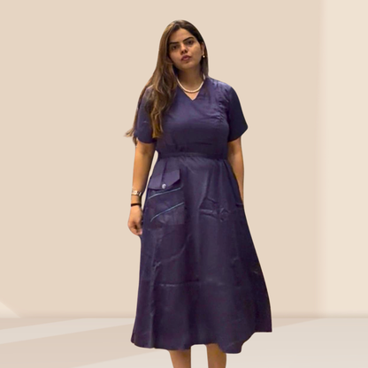 Purple Modal Silk Midi Dress with Pockets